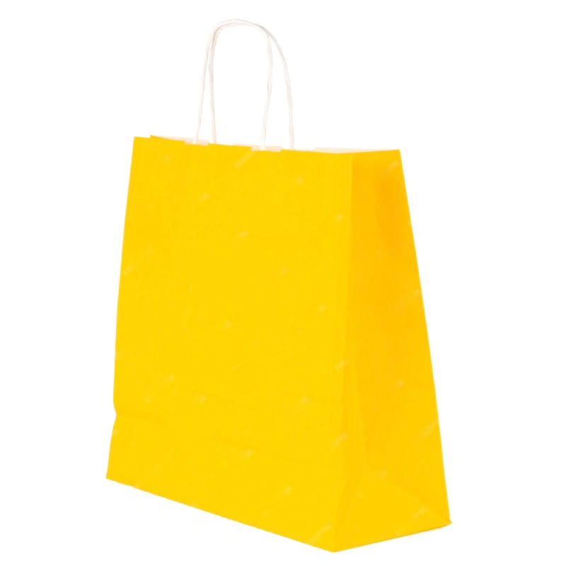 товар Бумажный крафт пакет с кручеными ручками, желтый, 240*140*270, 80 г/м2 YKPK024